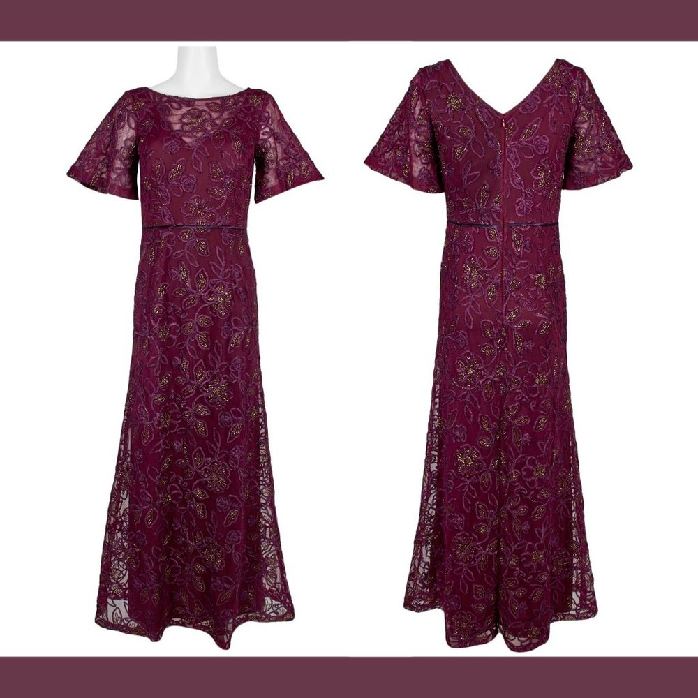 NWT $300 J.S Collections [ size 10 ] Flutter Soutache Mesh Gown
